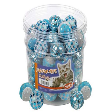 Kattleksak Glitterboll plast blå-vit