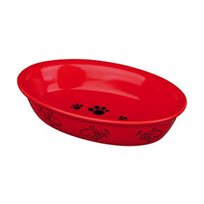 Keramikskål katt, oval röd