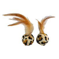Kattleksaker Leopardbollar med fjädrar 2-pack